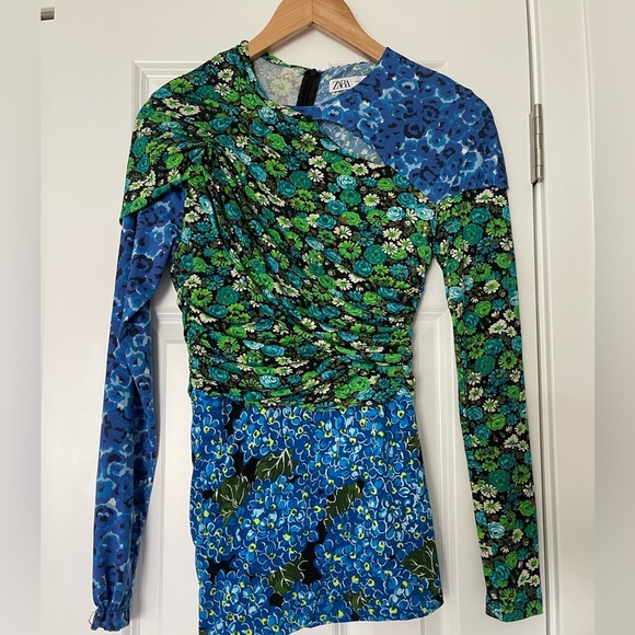 Zara | Blogger Favorite Draped Ruched Floral Cut Out Top Artsy Art to Wear Y2K - Picture 2 of 9